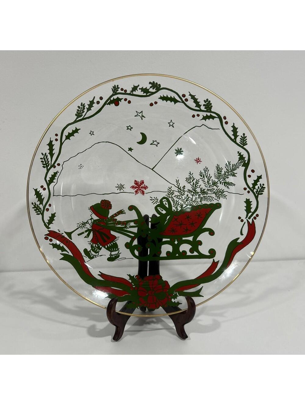 Vintage Fischer Christmas Clear Glass Plate 12” Holiday Serving Decor